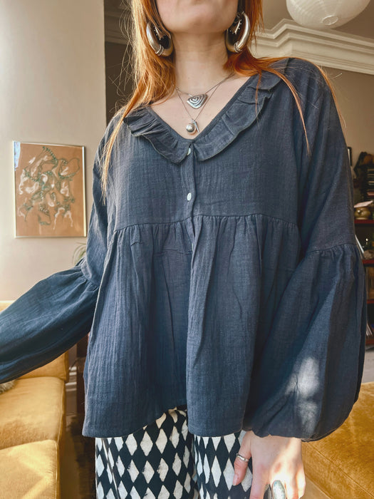 The Sundara Blouse ~ Charcoal Gauze