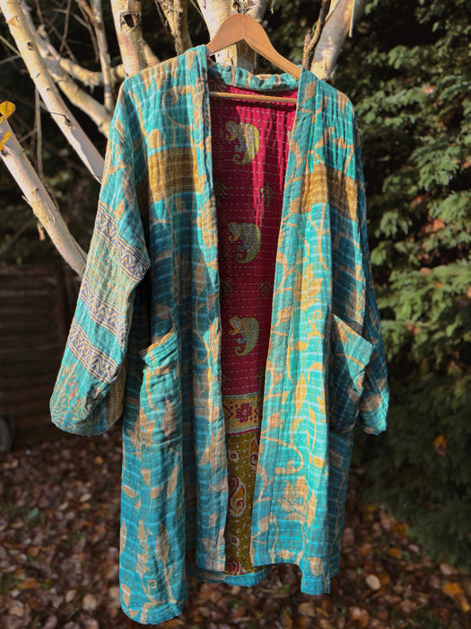 Blanket Stitch Reversible Kantha Duster Jacket