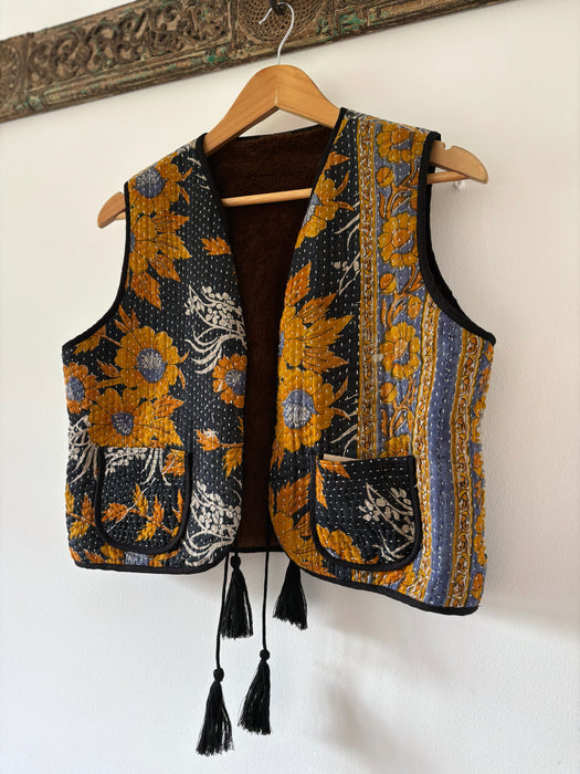 Kantha Faux Fur Priya Vest - Small