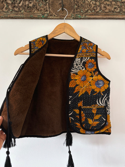 Kantha Faux Fur Priya Vest - Small