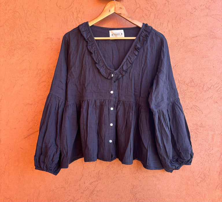 The Sundara Blouse ~ Charcoal Gauze