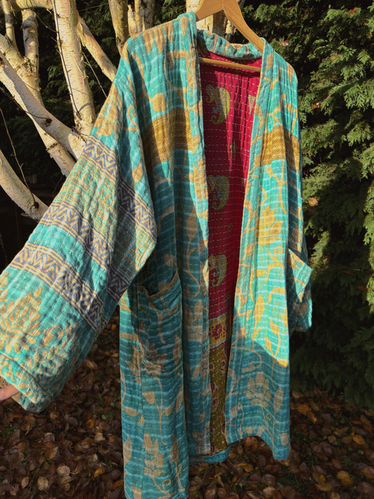 Blanket Stitch Reversible Kantha Duster Jacket