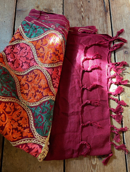 Burgundy Embroidered Shawl