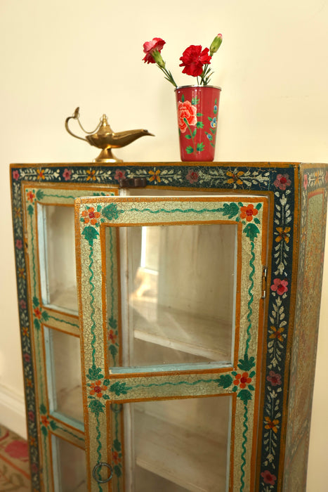 Indian Hand Painted Glass Wall Cabinet