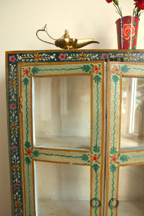 Indian Hand Painted Glass Wall Cabinet